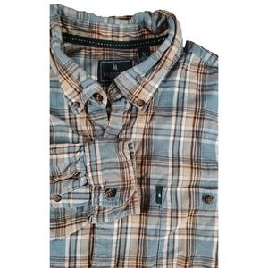 G.H Bass & Co. XL Blue Brown Plaid Button Down Long Sleeve Mens Shirt Collar